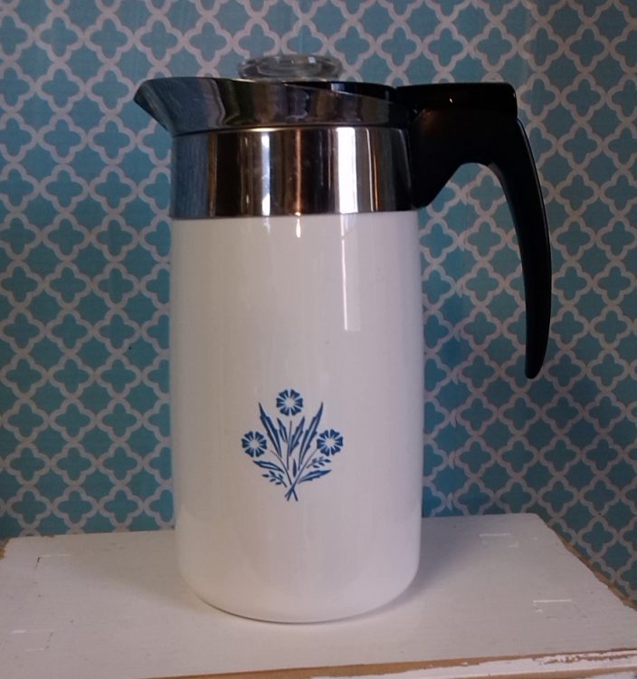 Retro Vintage Corning Ware Blue Cornflower Coffee Pot Percolator 9 cup