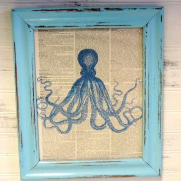 Vintage Turquoise Octopus Framed Dictionary Page