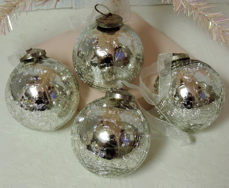 Elegant Crackled Mercury Glass Christmas Tree Ornaments