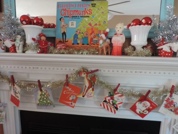 Retro Christmas Mantel With Vintage Holiday Cards