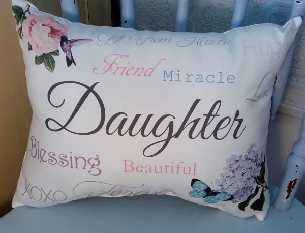 Handmade Sentimental Daughter Gift Pillow with Butterfly and Flowers