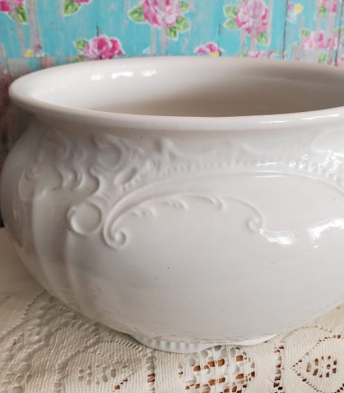 Antique Victorian White Ornate Chamber Pot Up close